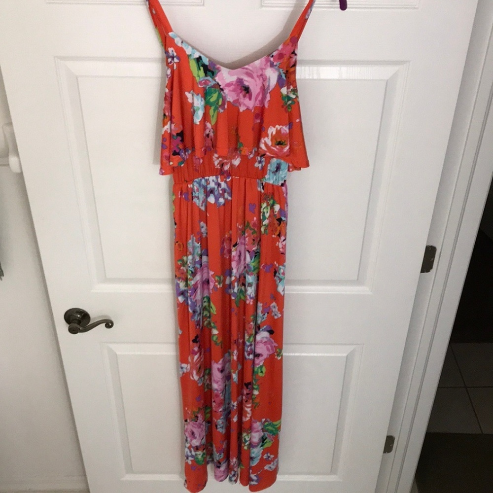 PinkBlush Orange Floral Sash Tie Maternity Dress